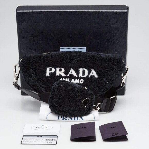 Prada Black Terry Triangle Logo Crossbody Bag 1BH190 - Picture 12 of 12